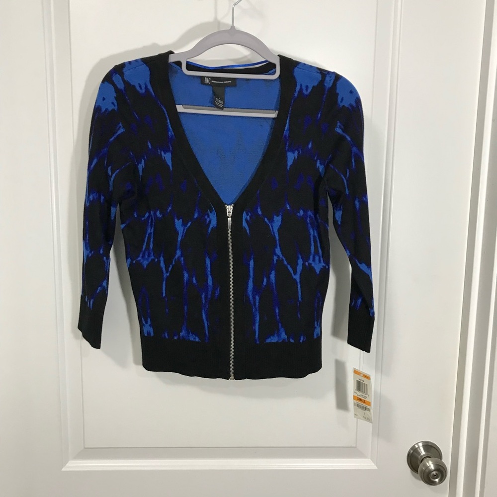 INC International Concepts Blue and Black Zip-Up Cardigan